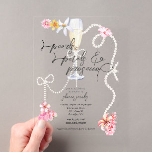 Invitations En Acrylique Perles, Pétales + Prosecco Baby Shower Mariage T