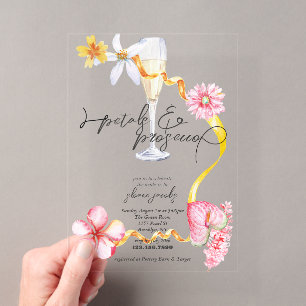 Invitations En Acrylique Perles, Pétales + Prosecco Fête de mariage