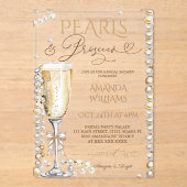 Invitations En Acrylique Perles & Prosecco Champagne Elégante Fête des mari (Recto)