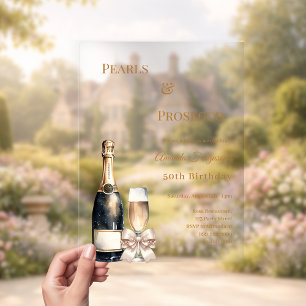 Invitations En Acrylique Perles Prosecco noeud papillon ivoire élégant luxe