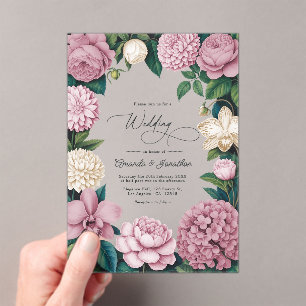 Invitations En Acrylique Pétale Rose, Rose Ballet et Linge Doux Mariage