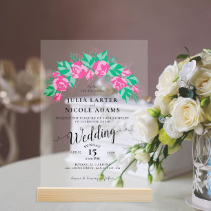 Invitations En Acrylique Pétales de rose vert rose Fleurs Jardin Mariage