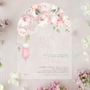 Invitations En Acrylique Pétales et Prosecco Fête des mariées florale rose