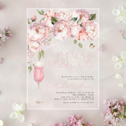 Invitations En Acrylique Pétales et Prosecco Fête des mariées florale rose