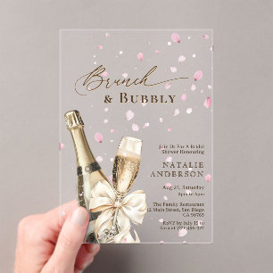 Invitations En Acrylique Pétales roses romantiques Bubbly Bruch Fête des ma