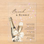 Invitations En Acrylique Pétales roses romantiques Bubbly Bruch Fête des ma (Recto)