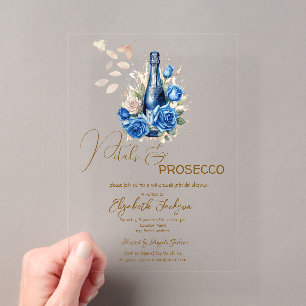 Invitations En Acrylique Petals & Prosecco Roses Bleues Champagne