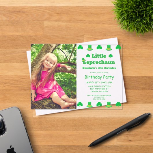 Invitations En Acrylique Petit Anniversaire de enfant Leprechaun (Insitu (Carte d'invitation))