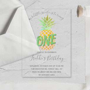 Invitations En Acrylique Petit Anniversaire de l'Ananas 1 an