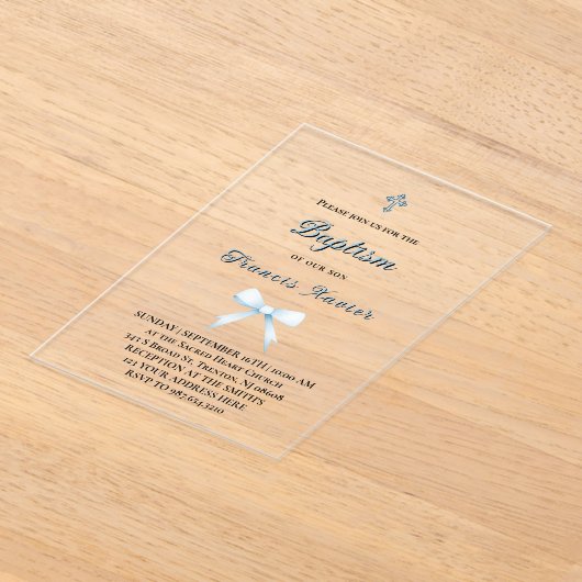 Invitations En Acrylique petit arc bleu pastel Baptême (Poser)