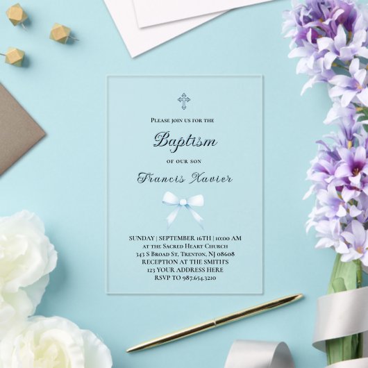 Invitations En Acrylique petit arc bleu pastel Baptême (Insitu (Mariage))
