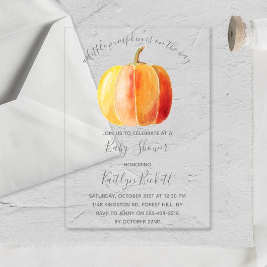 Invitations En Acrylique Petit Baby shower Citrouille
