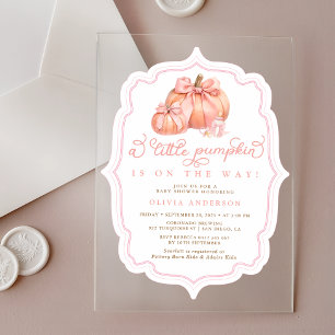Invitations En Acrylique Petit Baby shower Citrouille Chute Bow rose
