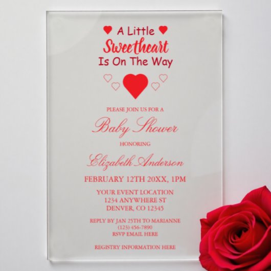 Invitations En Acrylique Petit Baby shower de coeur