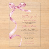 Invitations En Acrylique Petit Baby shower de fille à la poitrine rose (Recto)