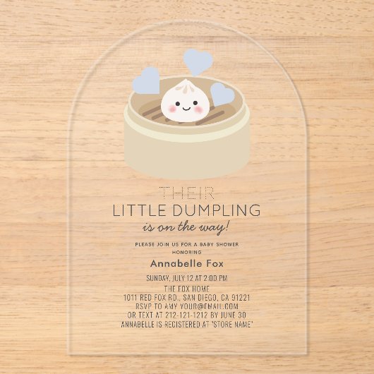 Invitations En Acrylique Petit Baby shower de garçon bleu Dumpling (Recto)