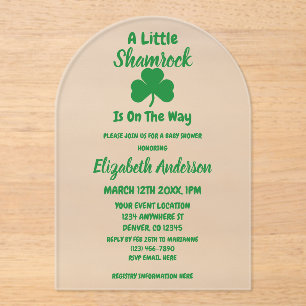 Invitations En Acrylique Petit Baby shower de la Saint Patrick Shamrock