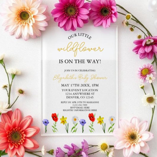 Invitations En Acrylique Petit Baby shower Fleur sauvage