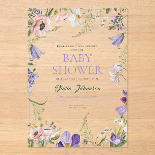Invitations En Acrylique Petit Baby shower Fleur sauvage
