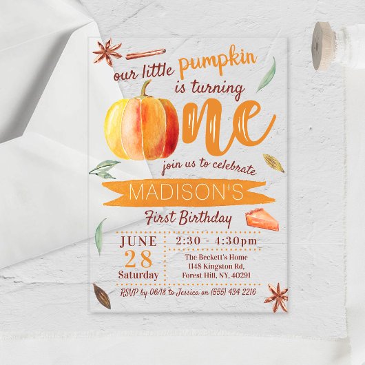 Invitations En Acrylique Petit Citrouille Automne 1er Anniversaire