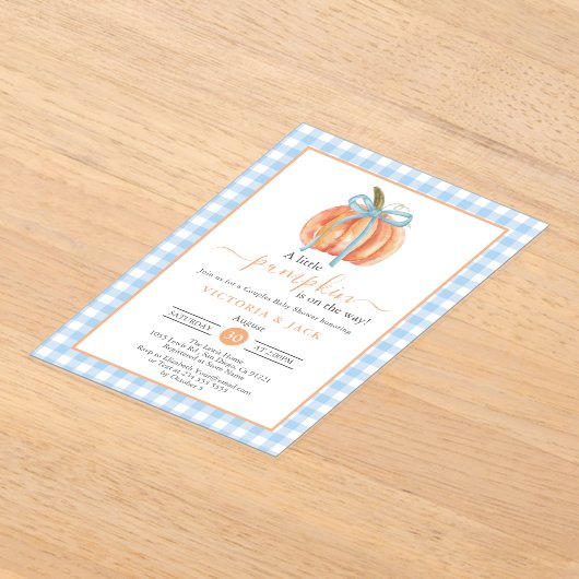 Invitations En Acrylique Petit Citrouille bleu En vichy Baby shower d'autom (Poser)