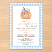 Invitations En Acrylique Petit Citrouille bleu En vichy Baby shower d'autom (Recto)