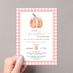 Invitations En Acrylique Petit Citrouille rose En vichy Baby shower d'autom