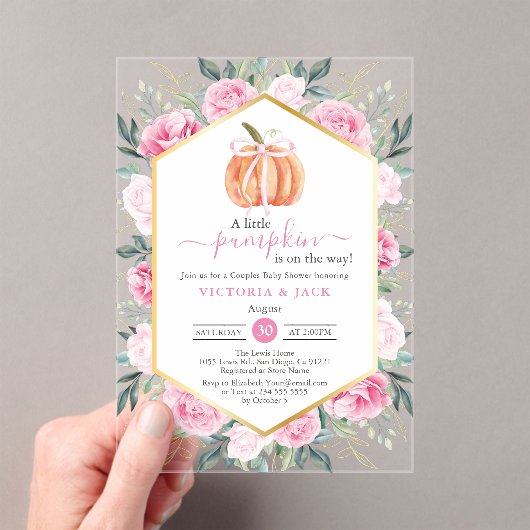 Invitations En Acrylique Petit Citrouille rose Feuilles d'automne Baby sho (In situ (ordinateur de poche))