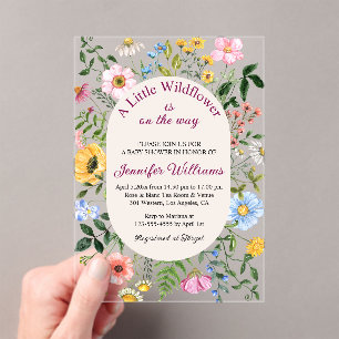 Invitations En Acrylique petit fleur sauvage, jardin fleuri fille baby show