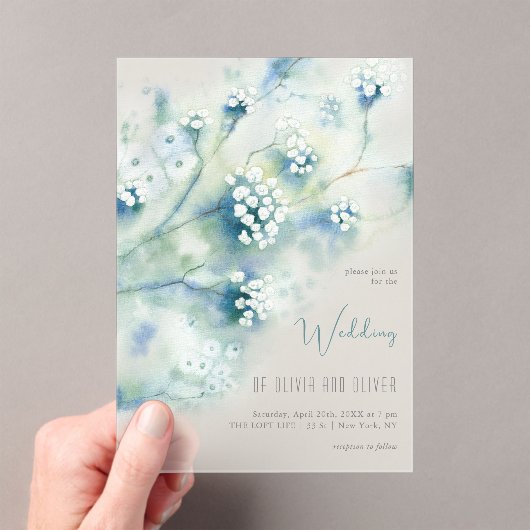 Invitations En Acrylique Petit Mariage de fleurs blanches (In situ (ordinateur de poche))