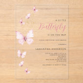 Invitations En Acrylique Petit papillon rose Baby shower fille (Recto)