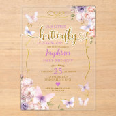 Invitations En Acrylique Petit Papillon rose pourpre 1er anniversaire (Recto)