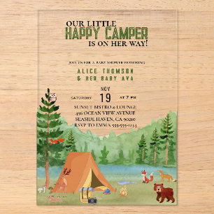 Invitations En Acrylique Petite Aventure de Camping en Forêt Baby Shower