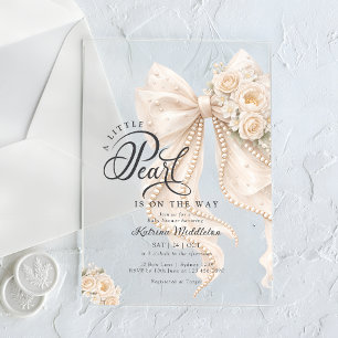 Invitations En Acrylique Petite Baby Shower Fleurie Pearl Bow
