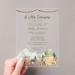 Invitations En Acrylique Petite campeuse Fête de bébé rustique en forêt