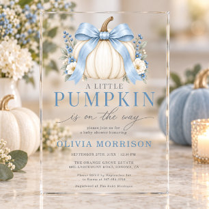 Invitations En Acrylique Petite Citrouille Garçon Baby Shower Ruban Bleu