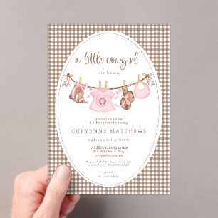Invitations En Acrylique Petite Cowgirl Linge Rose Baby Shower 
