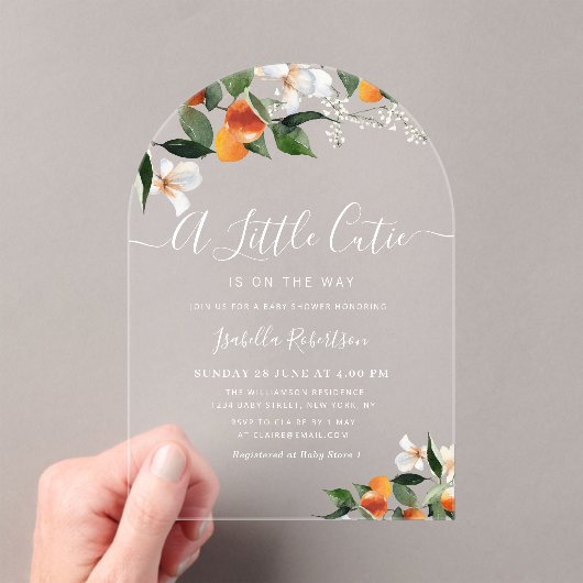 Invitations En Acrylique PETITE CUTIE | baby shower d'oranges d'agrumes (In situ (ordinateur de poche))