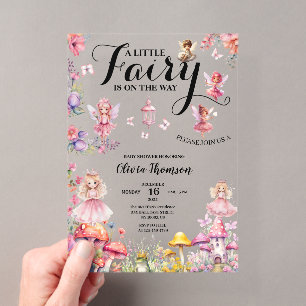 Invitations En Acrylique Petite Fée Baby Shower Roses Fleurs Rose Clair