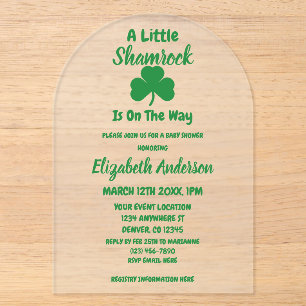 Invitations En Acrylique Petite Fête de la Saint-Patrick pour bébé Shamrock