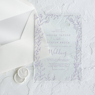 Invitations En Acrylique Petite feuille pourpre verte Élégante Mariage Boho