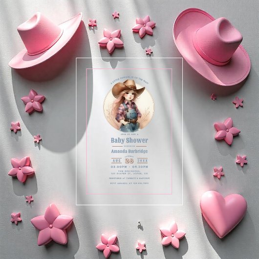 Invitations En Acrylique Petite fille rustique Baby shower occidental