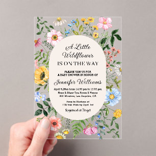 Invitations En Acrylique petite fleur sauvage en chemin, shower de bébé flo