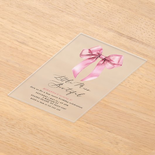 Invitations En Acrylique Petite Miss Bowtiful Pink Bow fille Anniversaire (Poser)