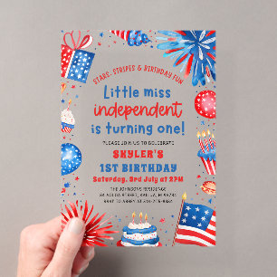 Invitations En Acrylique Petite Miss Indépendante Fête du 14 juillet 1er An