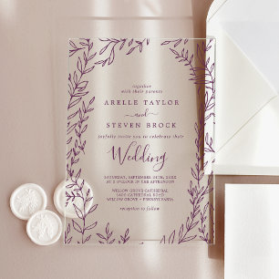 Invitations En Acrylique Petite plante verte de la feuille Mariage élégant