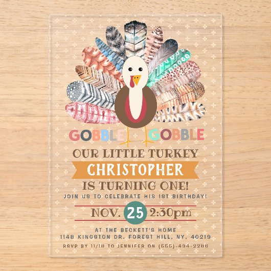 Invitations En Acrylique Petite Turquie Thanksgiving Quel Âge Anniversaire (Recto)