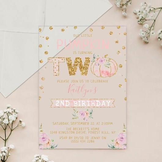 Invitations En Acrylique Petites filles Citrouilles 2e anniversaire