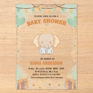 Invitations En Acrylique Petits rêves de cacahuète – Éléphant Baby Shower