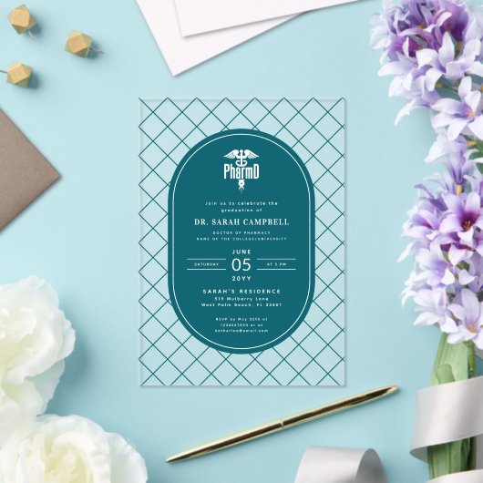 Invitations En Acrylique PharmD Docteur en pharmacie Motif de vérification (Insitu (Mariage))